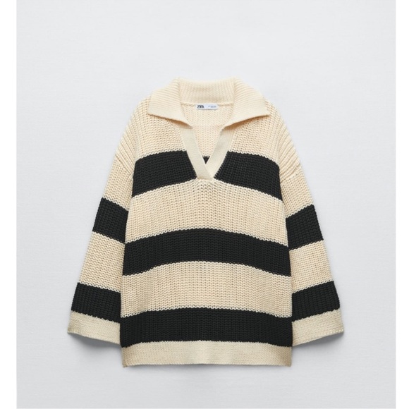 Zara Blue Navy and Cream V-Neck Sweater - Picture 6 of 12